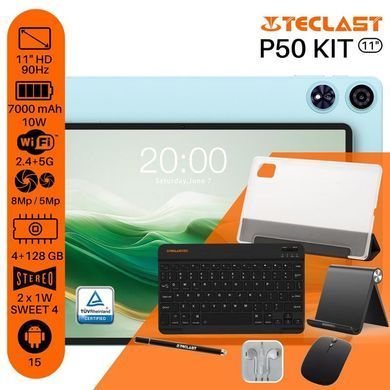TECLAST Планшет P50 KIT 11" 4ГБ, 128ГБ, 7000мА&bull;год, Android, блакитний 6940709687284 фото