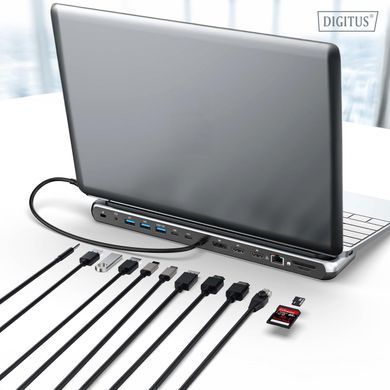 Digitus Док-станція USB-C > 2xHDMI/1xDP/3xUSB-A/USB-C/RJ54/PD/Audio DA-70919 фото