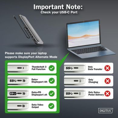 Digitus Док-станція USB-C > 2xHDMI/1xDP/3xUSB-A/USB-C/RJ54/PD/Audio DA-70919 фото