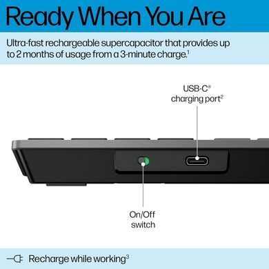 HP Клавіатура мембранна 720 Multi-Device Rechargeable, 109key, WL/BT, EN/UK, чорний 9T5B1AA фото