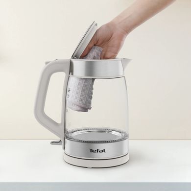 Tefal Електрочайник Glass Kettle 1.7л, скло, з підсвіткою, сріблясто-сірий KI605B30 фото