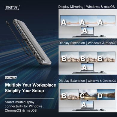 Digitus Док-станція USB-C > 2xHDMI/1xDP/3xUSB-A/USB-C/RJ54/PD/Audio DA-70919 фото