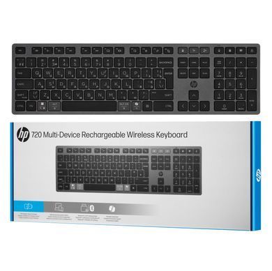 HP Клавіатура мембранна 720 Multi-Device Rechargeable, 109key, WL/BT, EN/UK, чорний 9T5B1AA фото