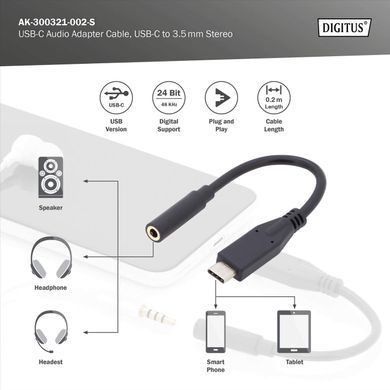 Digitus Адаптер USB-C >3.5mm audio stereo AK-300321-002-S фото