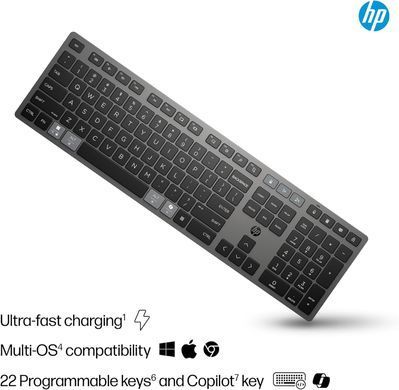 HP Клавіатура мембранна 720 Multi-Device Rechargeable, 109key, WL/BT, EN/UK, чорний 9T5B1AA фото