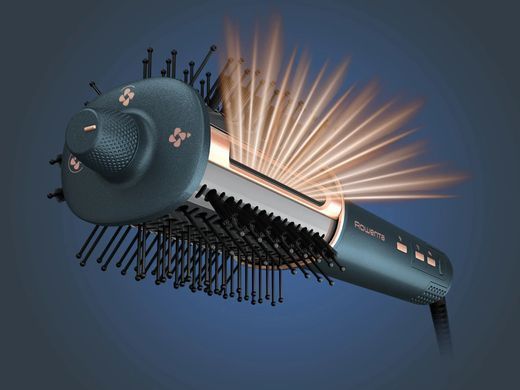 Rowenta Фен-щітка Air Brush 3D, 1200Вт, 3 режими, іоніз-я, хол. обдув, функція фену, кераміка, чорно-золотий UB9720E0 фото