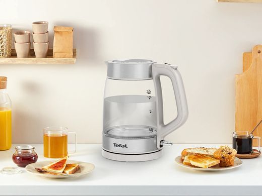 Tefal Електрочайник Glass Kettle 1.7л, скло, з підсвіткою, сріблясто-сірий KI605B30 фото