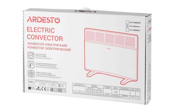 ARDESTO Конвектор електричний CH-1500MCA, 1500 Вт, 15 м2, закритий нагрів. елемент, IP24, мех. керування, антрацит матовий CH-1500MCA фото