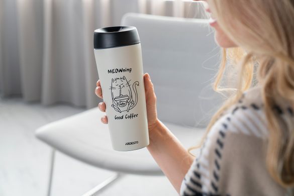 ARDESTO Термочашка Coffee Time Meowning 450 мл, нержавеющая сталь, бежевый AR2645WC фото