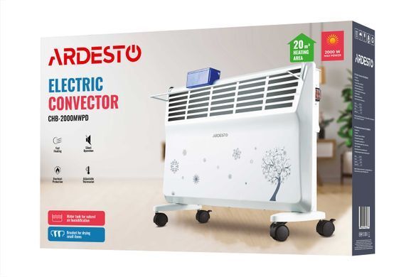 Конвектор электрический Ardesto CHB-2000MWPD 2000 Вт, 20 м2, открытый нагрев. элемент, IP20, мех. упр-ние, сушка, белый с узором CHB-2000MWPD фото