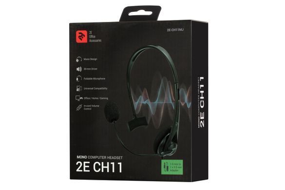 2E Гарнітура ПК моно On-ear CH11 mini-jack, omni-mic, 1.2м, чорний 2E-CH11MJ фото