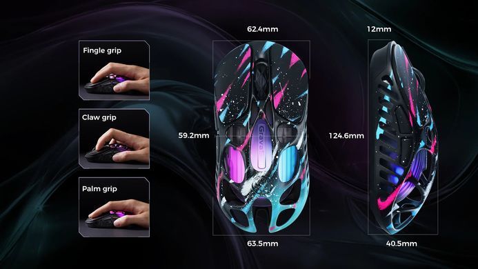 GravaStar Миша Mercury X Pro, 8K, BT/WL/USB-A, RGB, Neon Graffiti GS_X_PRO_CG_BLK фото