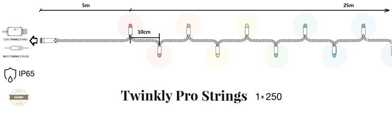 Twinkly Pro Smart LED Гирлянда Twinkly Pro Strings AWW 250, одинарная линия, IP65, AWG22 PVC, прозрачный TW-PLC-S-CA-1X250GOP-T фото