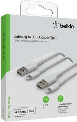 Belkin Кабель USB-A > Lightning зарядки/синхронизации 1м, PVC, (2 Pack), белый CAA001BT1MWH2PK фото