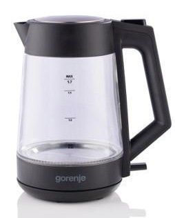 Gorenje Електрочайник 1.7л, 2,200 Вт, strix контроль, скло, чорний K17OGP фото
