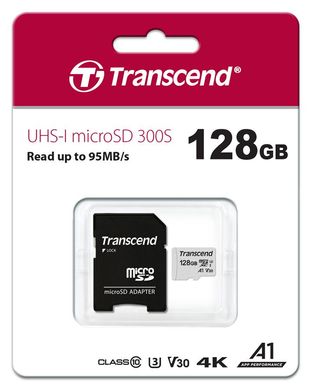 Карта пам'яті Transcend microSD 128GB C10 UHS-I R100/W40MB/s + SD TS128GUSD300S-A фото