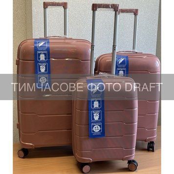 Набор чемоданов 2E, M6910, полипропилен, (L+M+S), молния anti theft, 4 колеса, кодовий замок, розово-золотой 2E-PP-M6910-SET3-RG фото