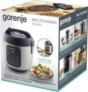 Gorenje Мультиварка, 476Вт, міні, чаша-2л, электронное управл., 5 програм, металл/пластик, черный MC2SBK фото