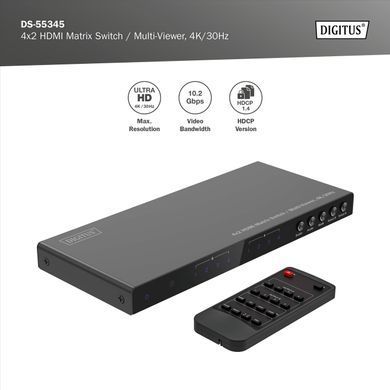 Digitus Переключатель 4x2 HDMI Matrix Switch / Multi-Viewer, 4K/30Hz DS-55345 фото