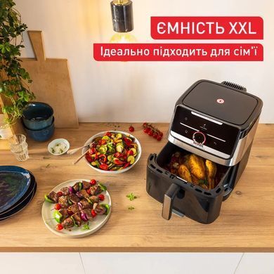 Tefal Мультипіч Tefal Easy Fry Silence XXL Smart Vision, 1800Вт, чаша-7л, сенсорне керув., 55 програм, з віконцем, пластик, нерж. сталь-чорний EY876DE1 фото