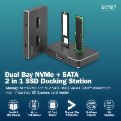 Digitus Док-станція USB-C > 2xSATA SSD/SD DA-71546-1 фото