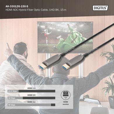 Digitus Кабель HDMI UHD 8K, AOC hybrid-fiber, type A M/M, 15м, чорний AK-330126-150-S фото