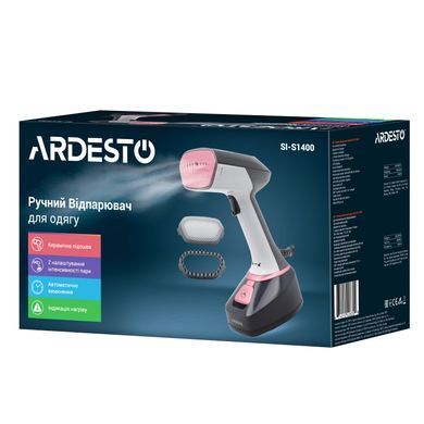 ARDESTO Відпарювач ручний SI-S1400, 1400Вт, 280мл, паровий удар, постійна пара - 22гр, керам. підошва, біло-чорний SI-S1400 фото