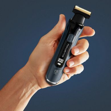 Rowenta Триммер Forever Sharp Ultimate для бороды и усов, акум., насадок-10, 120 мин. работы, дисплей, сталь, синий TN6204E0 фото