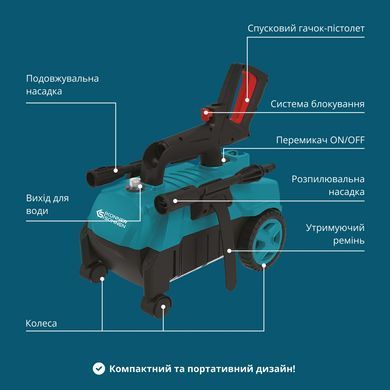 K&ouml;nner & S&ouml;hnen Мийка високого тиску Konner&Sohnen KS 1600Вт 90-130бар 312л/год шланг 7м 6.1кг KSPW130H фото