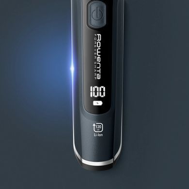 Rowenta Триммер Forever Sharp Ultimate для бороды и усов, акум., насадок-10, 120 мин. работы, дисплей, сталь, синий TN6204E0 фото
