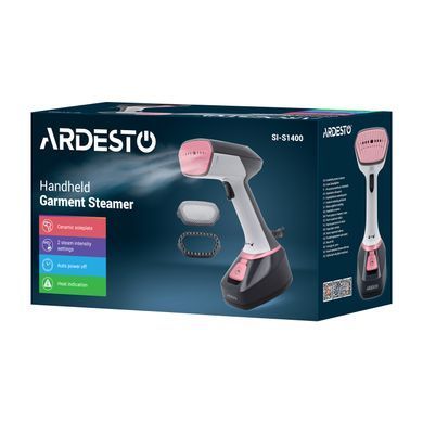 ARDESTO Відпарювач ручний SI-S1400, 1400Вт, 280мл, паровий удар, постійна пара - 22гр, керам. підошва, біло-чорний SI-S1400 фото