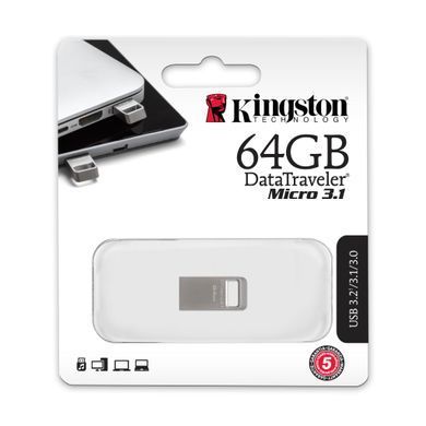 Kingston Накопичувач 64GB USB 3.2 Gen1 DT Micro R200MB/s Metal DTMC3G2/64GB фото