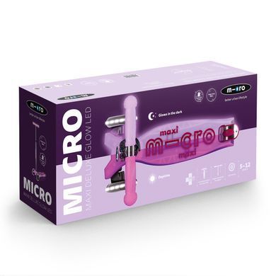 Самокат MICRO серії "Maxi Deluxe Glow LED" &ndash; СЯЙНИСТО-ПУРПУРОВИЙ (до 50 kg, 3-х колісний, світло) MMD367 фото