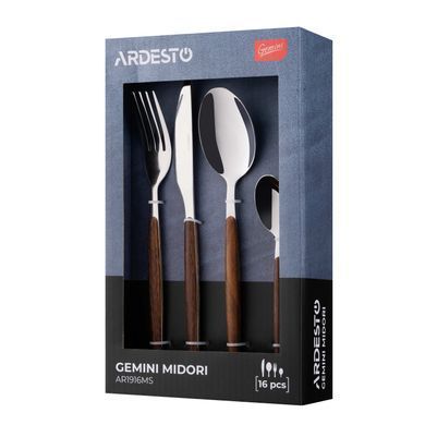ARDESTO Набор столовых приборов Gemini Midori, 16 приборов, нержавеющая сталь, пластик, коричневый AR1916MS фото
