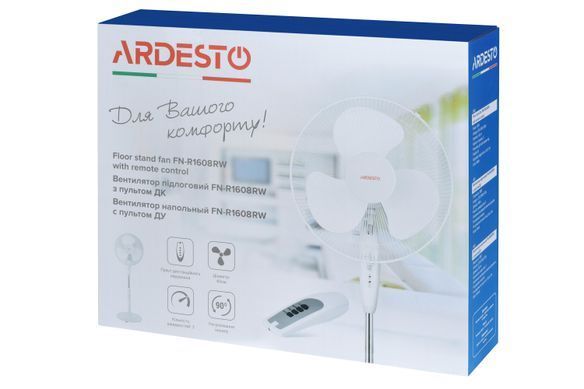 ARDESTO Вентилятор напольный, 40см, 45Вт, пульт ДУ, опора круглая, белый
