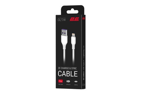 2E Кабель USB-A > Lightning заряджання/синхронізації 1м, Glow, білий 2E-CCAL-WH фото