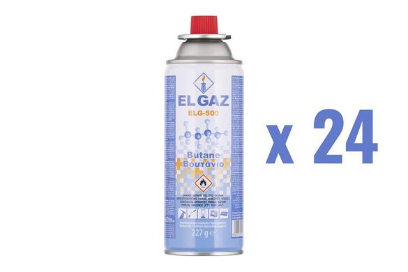 EL GAZ Балон-картридж газовий ELG-500, бутан 227г, цанговий, для газових пальників та плит, одноразовий, 24шт в упаковці 104ELG-500-24 фото