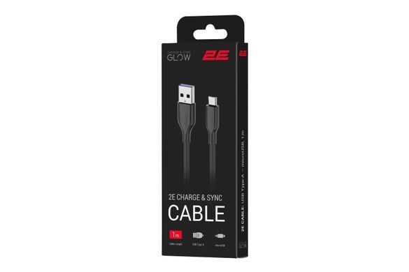 2E Кабель USB-A > microUSB заряджання/синхронізації 1м, Glow, чорний 2E-CCAM-BL фото