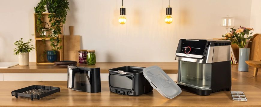 Tefal Мультипіч Tefal Easy Fry Silence XXL Smart Vision, 1800Вт, чаша-7л, сенсорне керув., 55 програм, з віконцем, пластик, нерж. сталь-чорний EY876DE1 фото