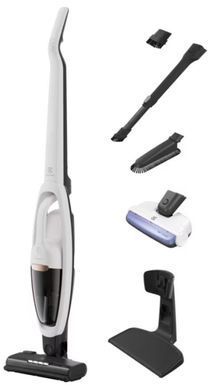 Electrolux Пылесос беспроводный, конт пыль -0.3л, автон. раб. до 55мин, вес-2.8кг, НЕРА, 2в1, турбо-щетка, BRC, 4 насадки, белый ES52HB25SH фото