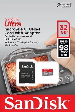 SanDisk Карта памяти microSD 32GB C10 UHS-I R100MB/s Ultra + SD SDSQUNR-032G-GN3MA фото