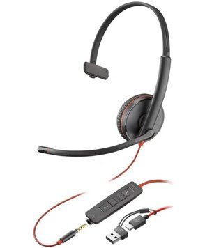 Poly Гарнітура комп'ютерна моно On-ear Blackwire 3215, USB-A, USB-C, 3.5 мм, односпрямований, чорний 8X227AA фото