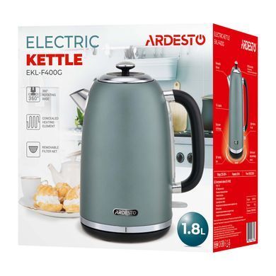 Електрочайник Ardesto Mint Harmony EKL-F400G, 1,8л, метал, мат, STRIX, м'ятний EKL-F400G фото