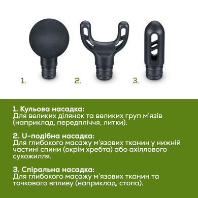 Beurer Масажер Beurer для тіла, літій- іонний акум., вага - 0,49кг, 3 насадки, чорний MG_89_LE фото