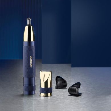 BaByliss Триммер для бровей, усов, носа, ушей, 1xAA, насадок-3, чехол, сталь, синий E112E фото
