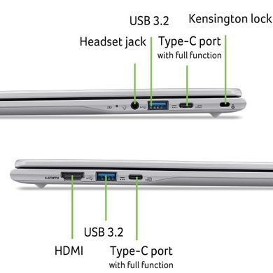 Acer Ноутбук Chromebook CB315-6HT 15.6" FHD IPS Touch, Intel 3-N355, 8GB, F128GB, UMA, ChromeOS, сріблястий NX.JLYEU.001 фото