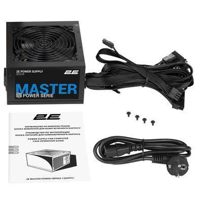 2E Блок живлення 2E Master Power (850W), >80%, 80+ White, 120мм, 1xMB 24pin(20+4), 1xCPU 8pin(4+4), 3xMolex, 5xSATA, 4xPCIe 8pin(6+2) 2E-MP850-120APFC фото