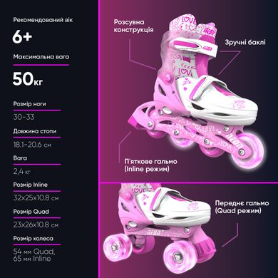 Роликовые коньки Neon Combo Skates Розовый (Размер 30-33) NT09P4 фото
