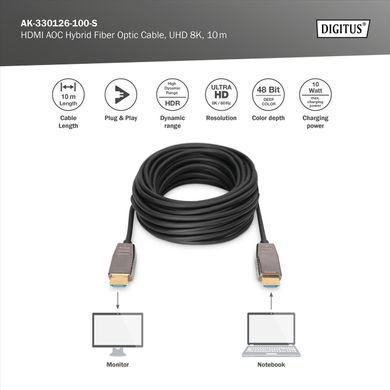 Digitus Кабель HDMI UHD 8K, AOC hybrid-fiber, type A M/M, 10м, чорний AK-330126-100-S фото
