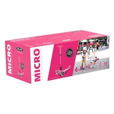 Самокат MICRO серии "Mini Deluxe Foldable LED" &ndash; РОЗОВЫЙ (складной, до 50 кг (kg), 3-х колесный, свет) MMD197 фото